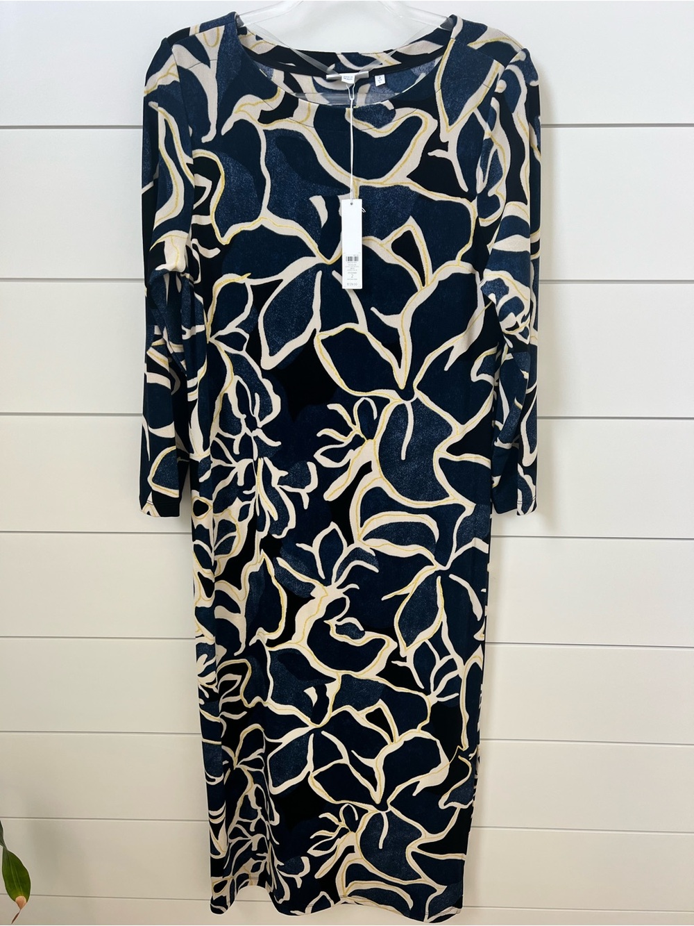 Chicos Travelers Elegant Navy and Cream Floral Maxi Dress